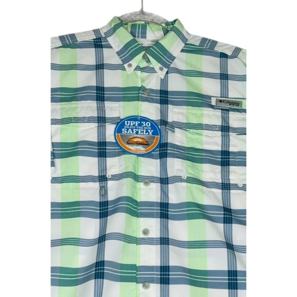 Columbia PFG NWT Omni Shade UPF 30 Men's M  Blue Green Vented Fishing Shirt Plai